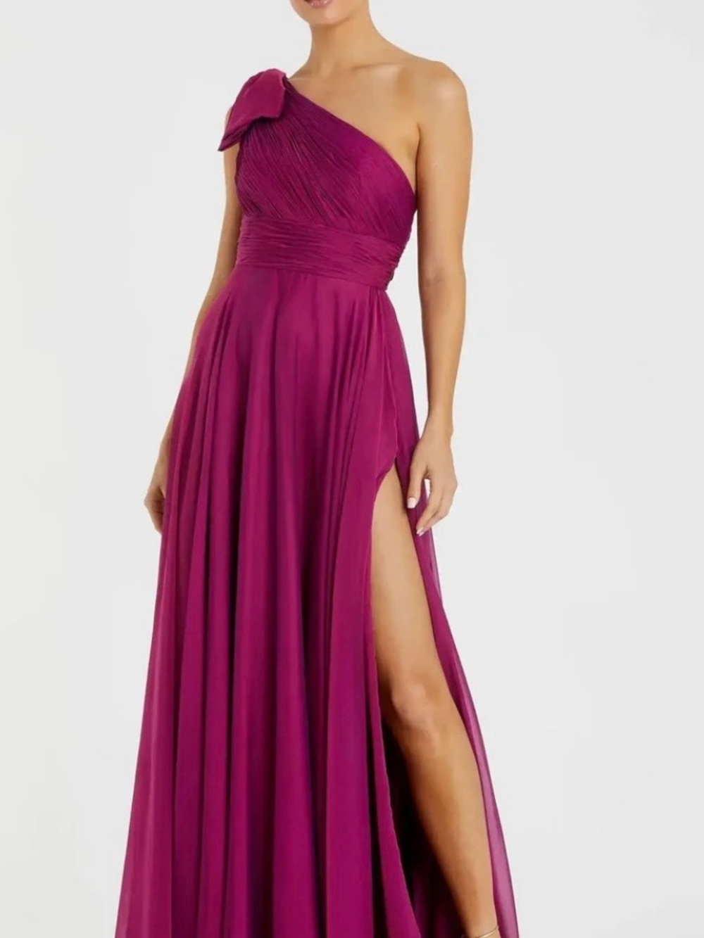 One-Shoulder Magenta Evening Gown with Side Slit